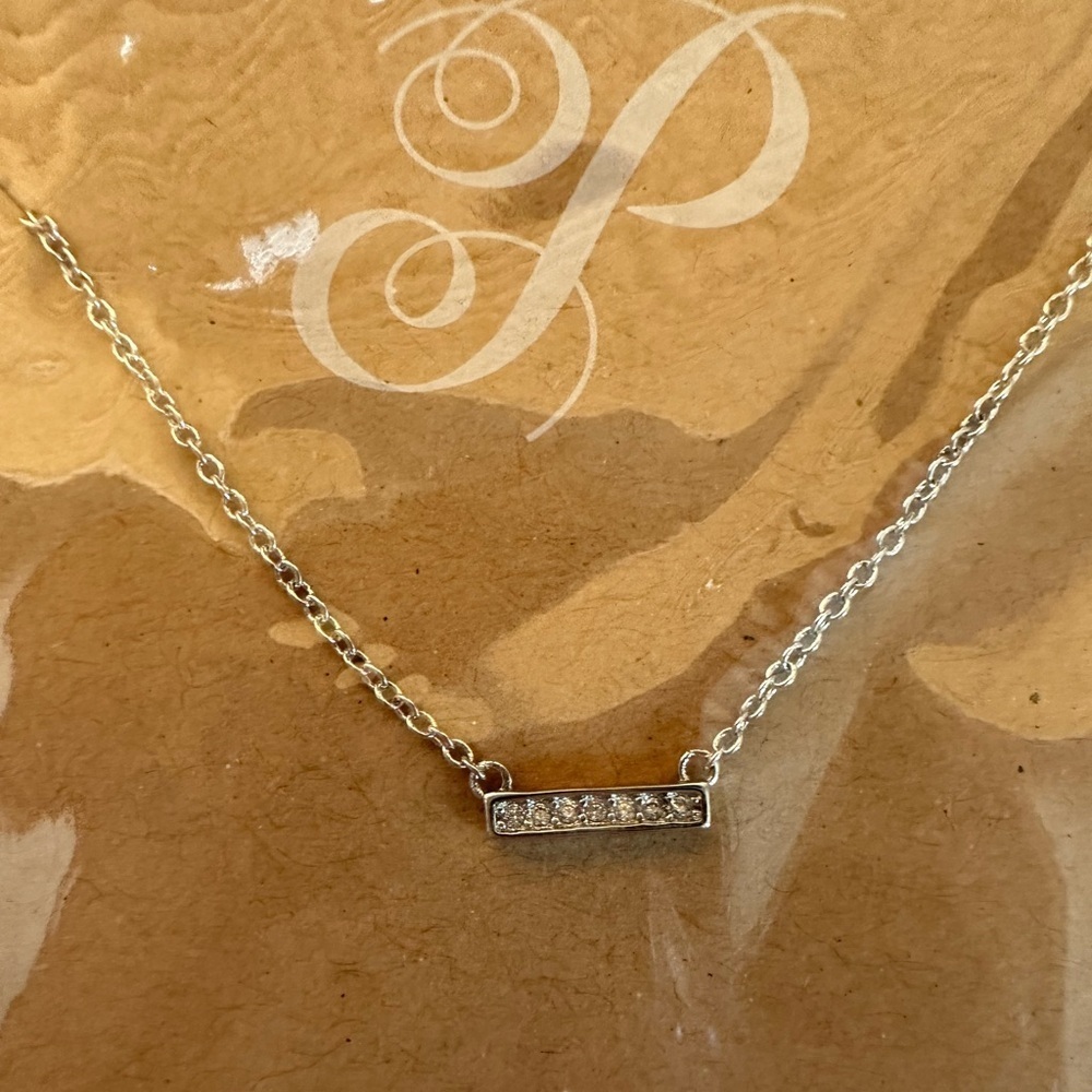 PLUNDER Silver Dainty Tiny Bar With Stones Necklace